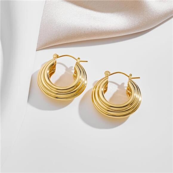 Unique Textured Hoop Earrings – Gold Statement Hoops, Everyday & Event Jewelry - Picture 1 of 6